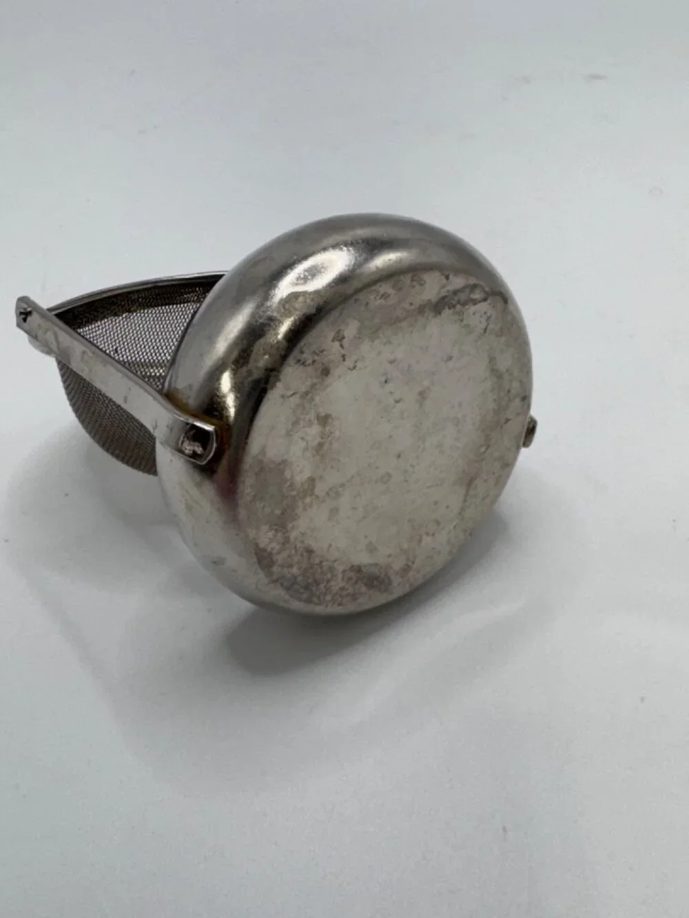 Vintage Stainless Steel Hook Tipping Tea Strainer  Drip Bowl - 3 